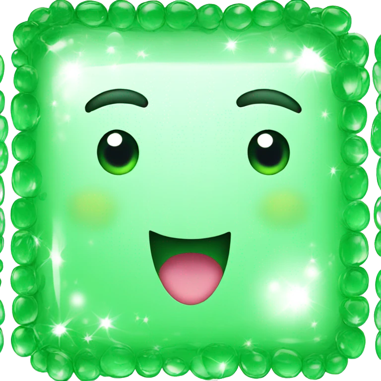 a green square cristal, happy face emoji