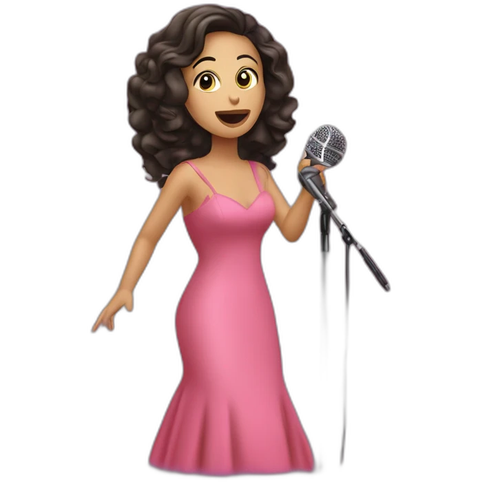 Gisel campos santos singing with a microphone and a pink dress emoji