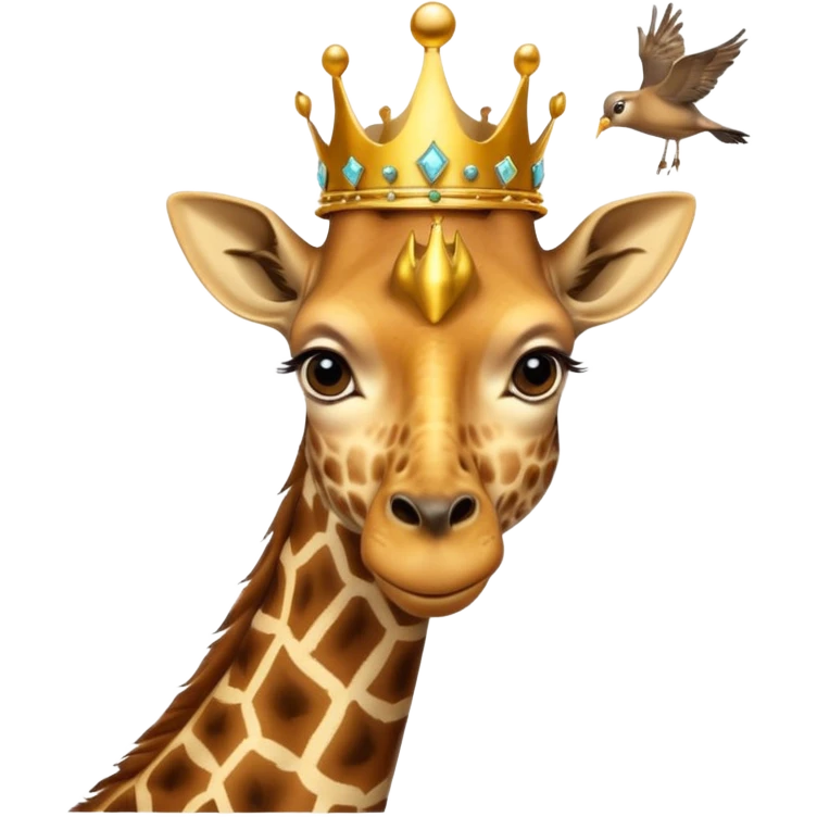 giraffe with jewellery and crown with birds flying around head emoji