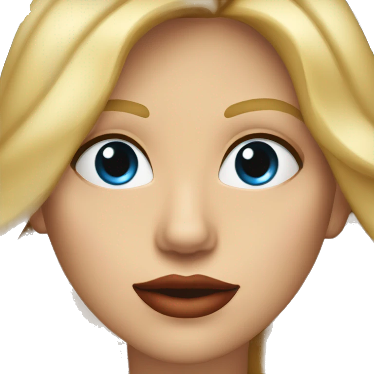 mujer de pelo rubio y ojos azules con un micrófono y los labios rojos  emoji