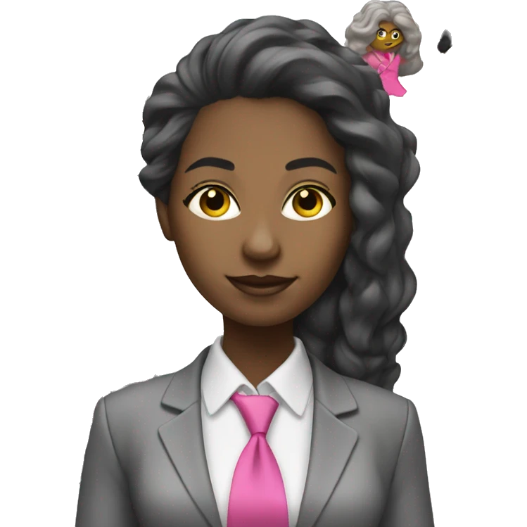 Black woman accountant, with calculator, long back hair, pink suit emoji