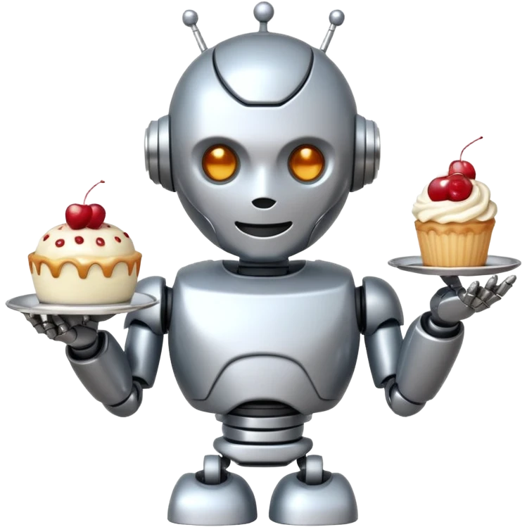 The robot is holding dessert in its hands, 3d emoji emoji