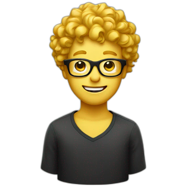 a silly boy with black eyeglasses and curly yellow hair on top emoji