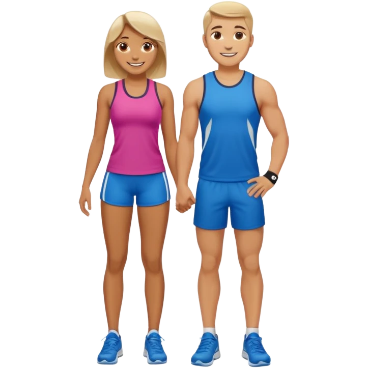 full-length happy couple in sportswear emoji