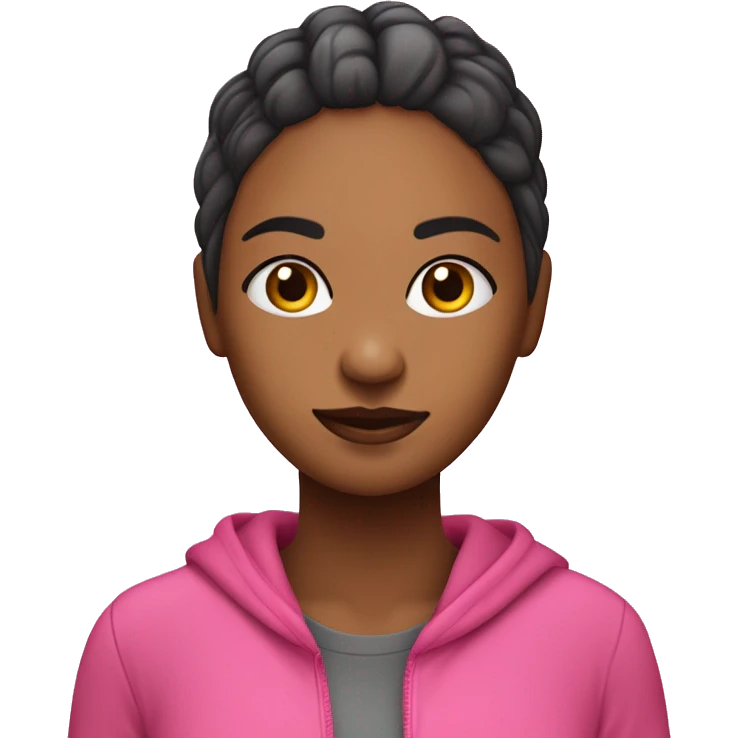 Chica de piel clara y pelo oscuro con un chandal rosa tomando un té bobba emoji