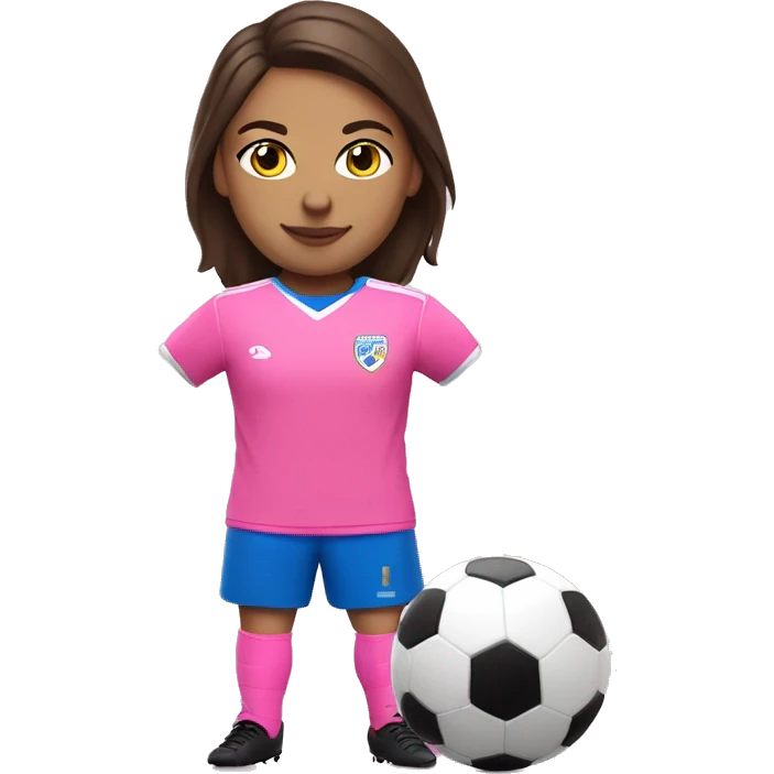 Brunette soccer player with blue eyes in pink jersey with pink cleats emoji
