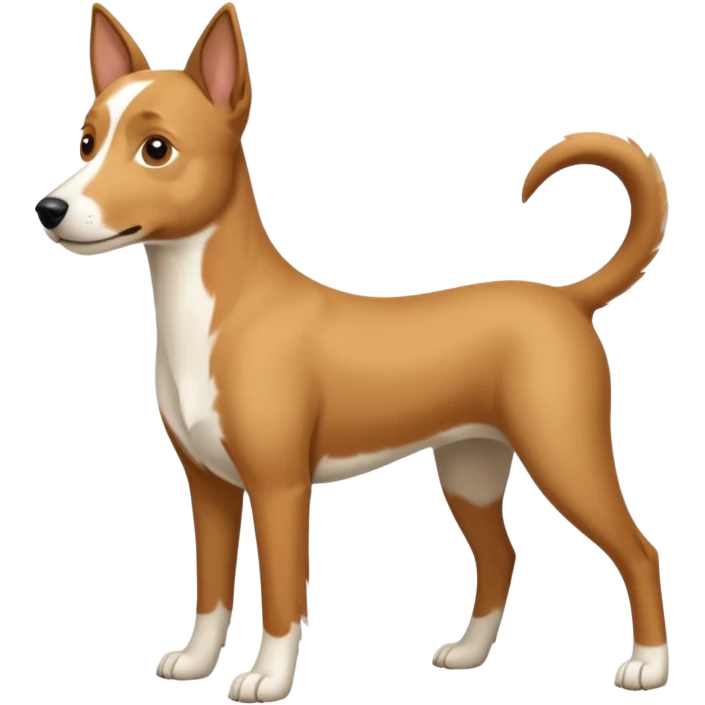 a full body white parsel russell looking dog the size of a kelpie with light brown ears and a light brown patch on one eye and a large snout emoji