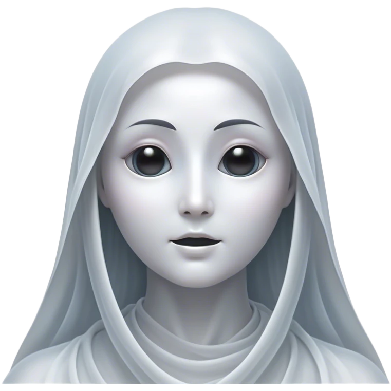 Cinematic Noble Ghost Portrait Emoji, Ethereal and dignified, with a flowing, translucent form in silvery-white hues, wispy and majestic, and a calm, otherworldly expression with deep, thoughtful eyes, simplified yet sophisticated features, highly detailed, glowing with a soft, spectral radiance, high shine, exuding regal mystery and quiet authority, with a soft glowing outline that captures the essence of a ghostly guardian drifting from another realm! emoji