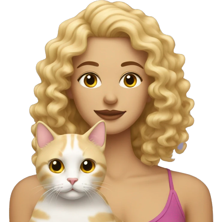 curly blonde woman with a cat emoji