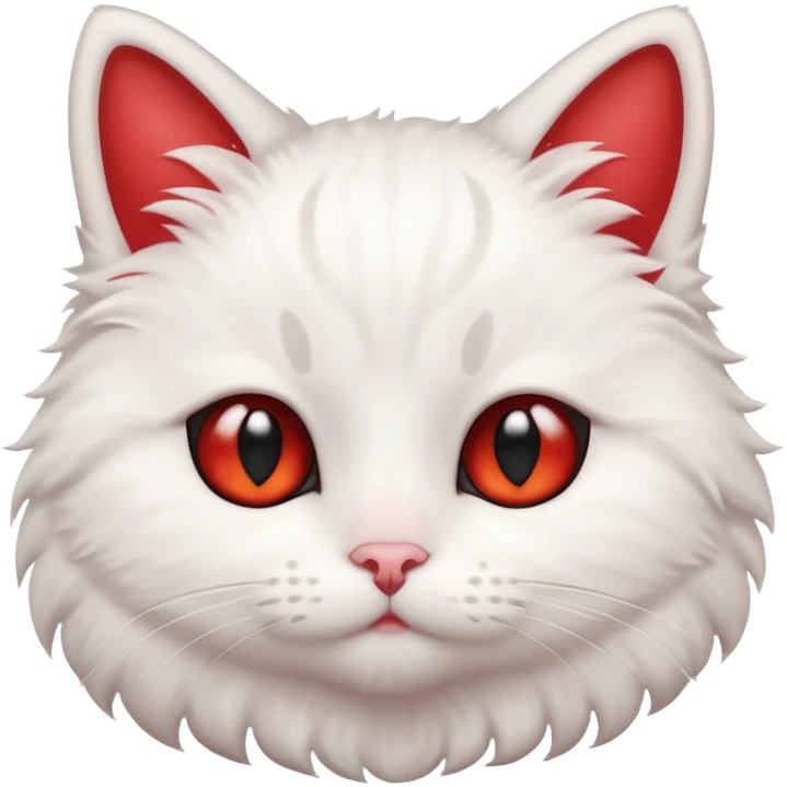 Fluffy cute kawaii white cat with red flush emoji
