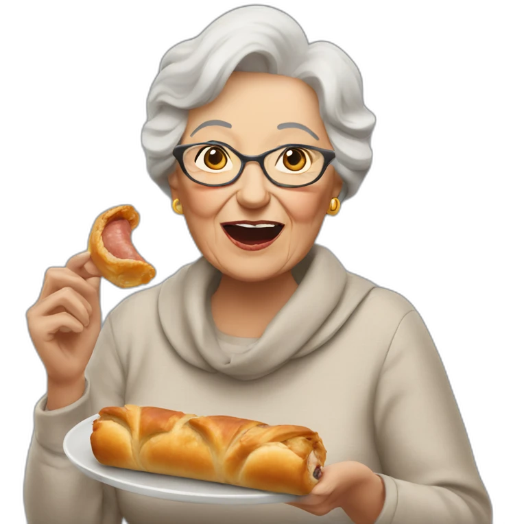 grandmother eating sausage roll emoji