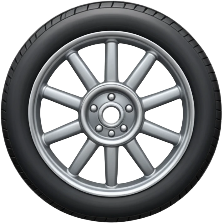 Front-view wheel, perfectly symmetrical, 6 or 8 short spokes, thick black rubber tire, wide heavy outer rim, clean design, centered. emoji