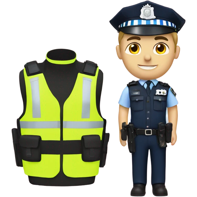 White Police office with uk police gear - high vis vest emoji