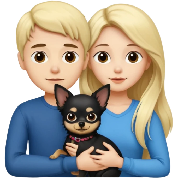  Pareja Chico pelo largo rubio.chica pelo largo negro y chihuahua negro  emoji