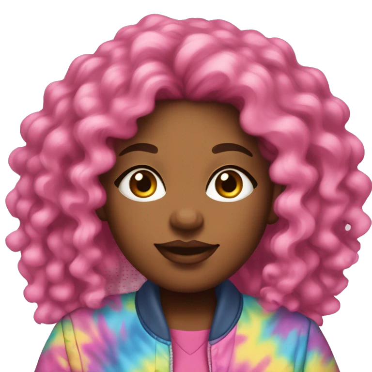 Pretty Plus size black woman with pink curly hair and a tie dye jacket  emoji