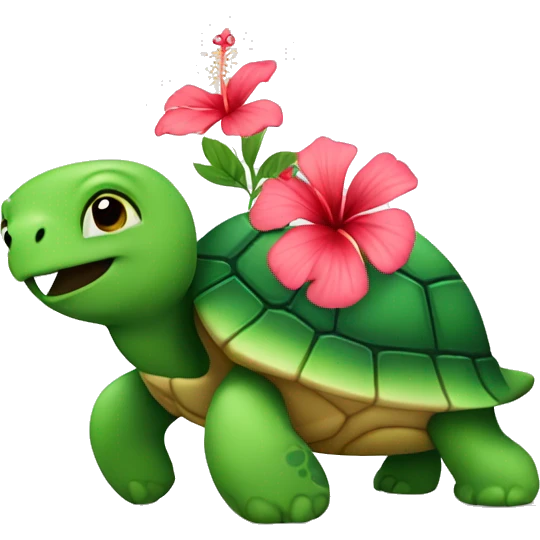 Turtle wearing a hibiscus flower emoji
