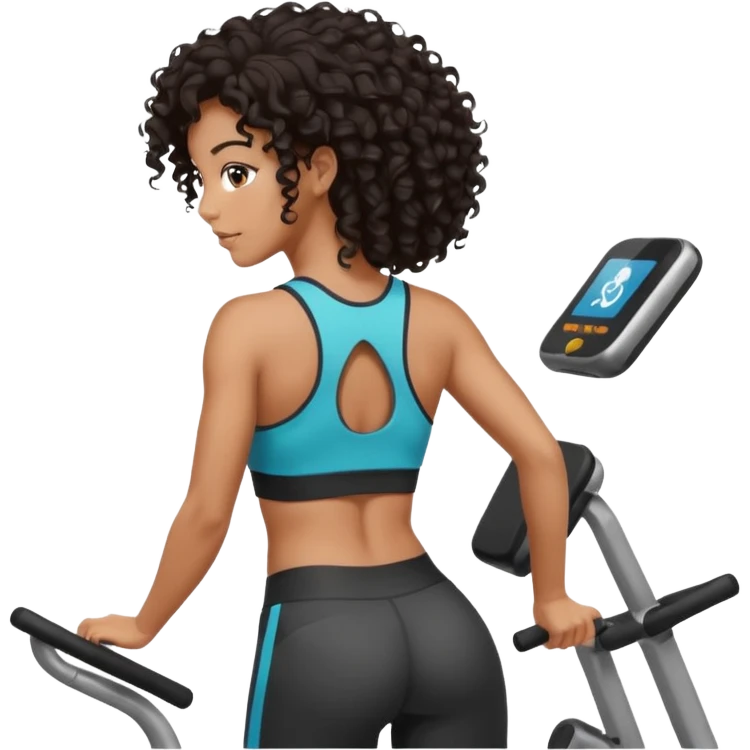 Treino de academia mulher morena de cabelos cacheados caindo nas costas emoji