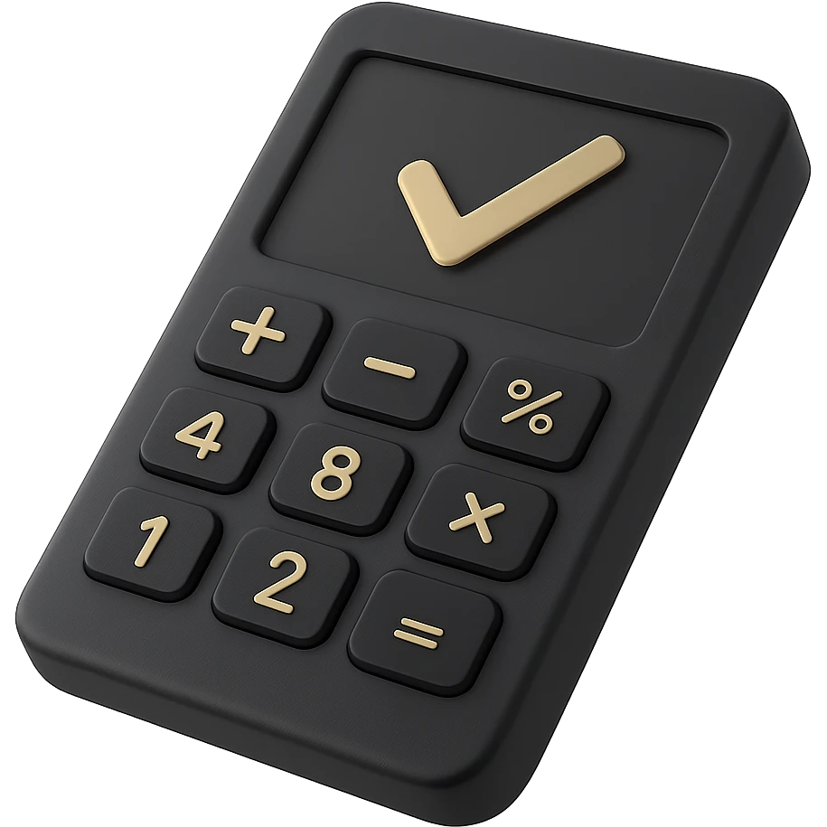 3D black style calculator with a check mark on the calculator display emoji