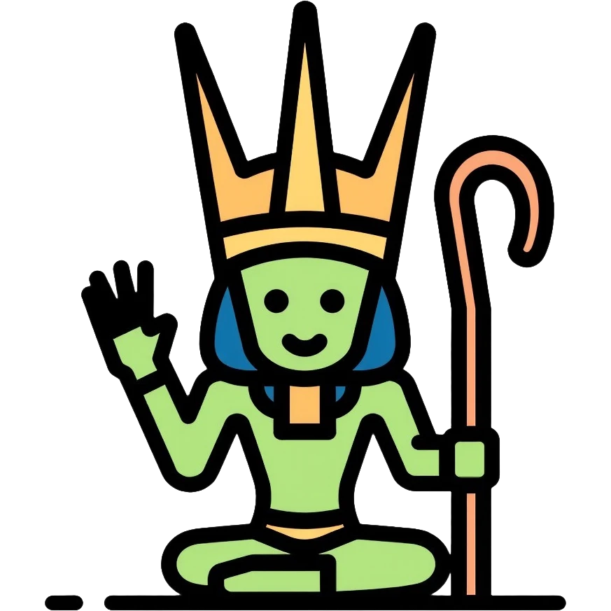 Egyptian god Osiris with green skin, Atef crown, mummified body, holding crook and flail emoji
