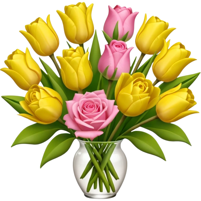 A mixed bouquet of pink roses and yellow tulips emoji