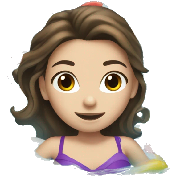 Brunette hair white girl floating in the pool, wearing a tube around her. Half pool half girl emoji