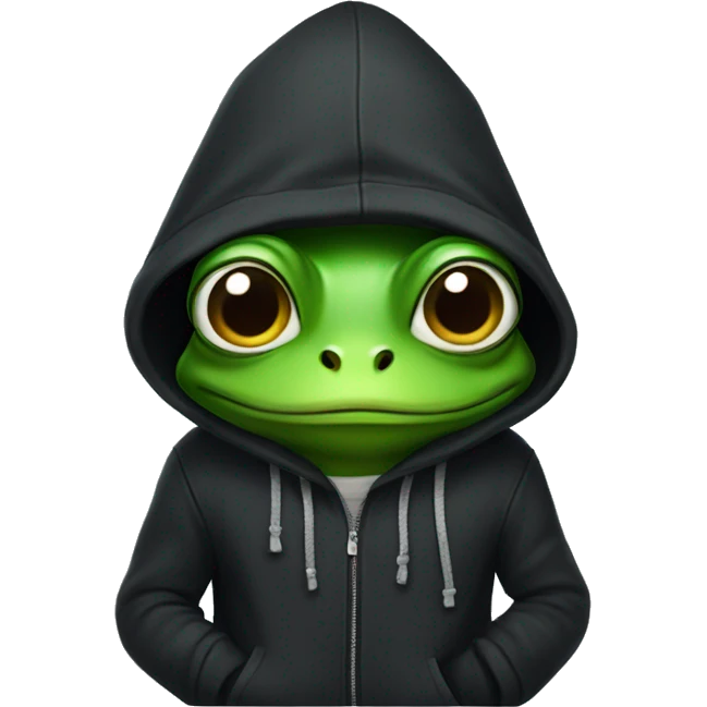 A frog in a black hoodie with a backpack  emoji