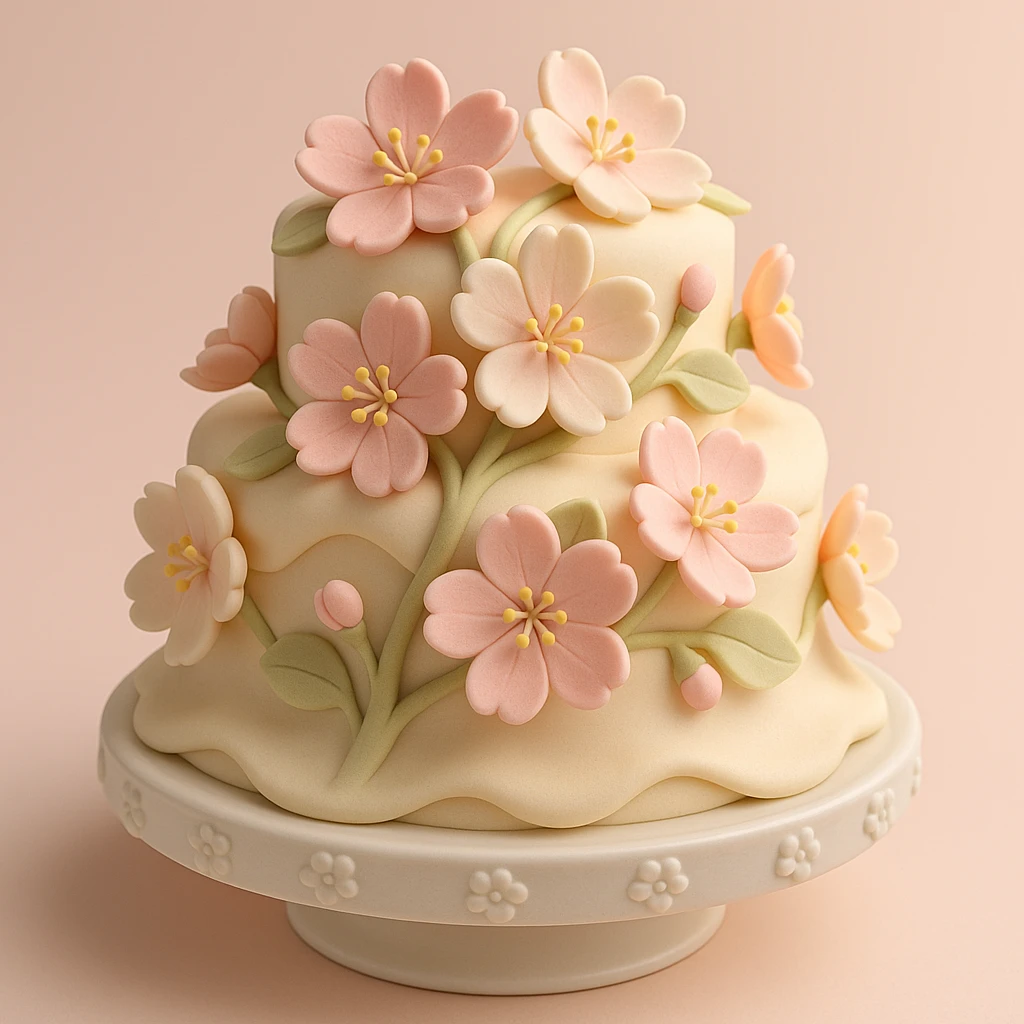 sakura cherry blossom, fondant cake art style emoji