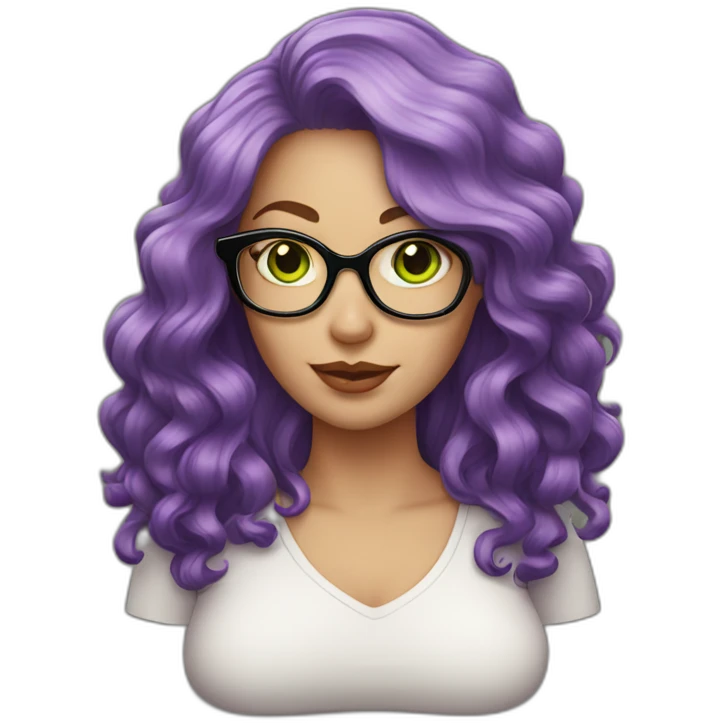 curvy-white-woman-with-wavy-purple-hair-square-glasses-green-eyes emoji