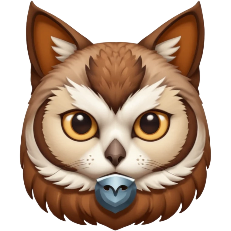 An cats head with a brown on top of the head of the cat the cats head infused with an white owls body with brown wings emoji