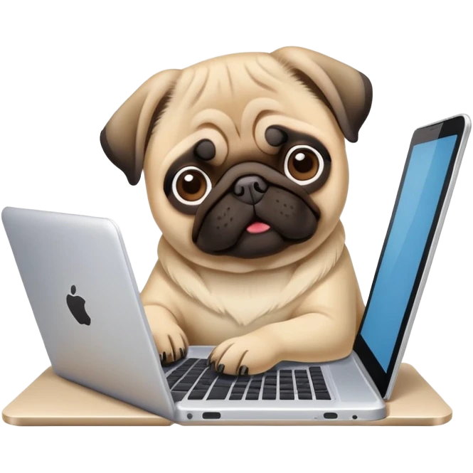 pug typing on laptop emoji