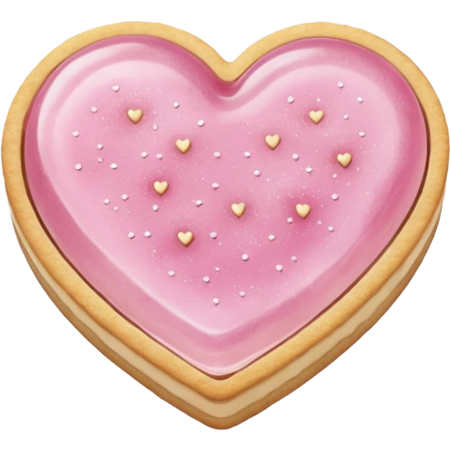 Realistic shortbread cookie in the shape of a heart with pale pink jelly middle filling and sprinkled powder sugar on top. emoji