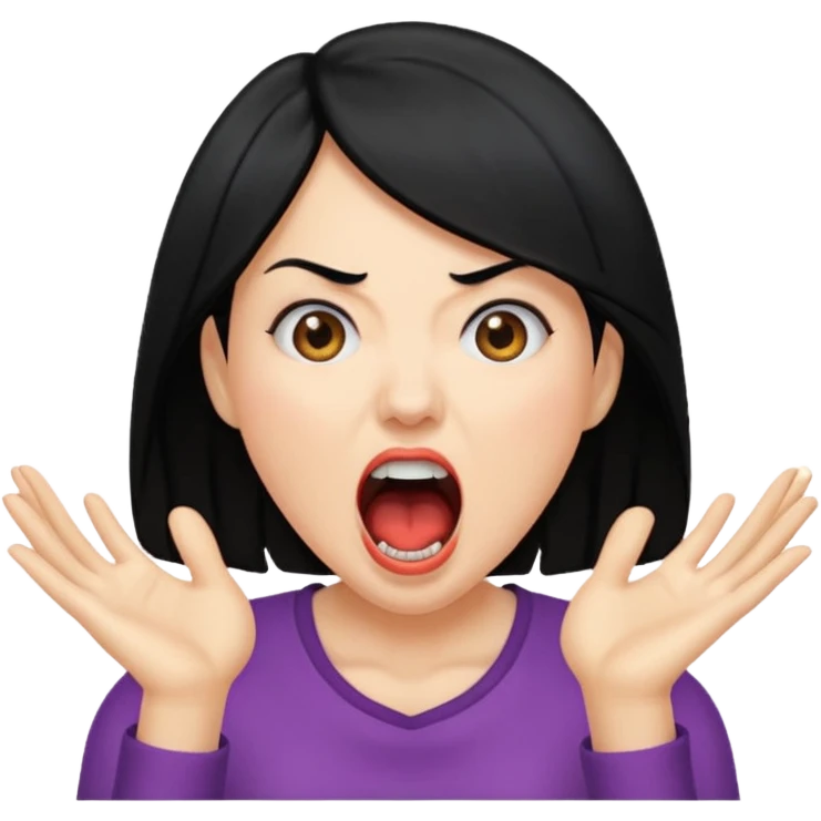 femme cheveux noire peau claire qui crie  emoji