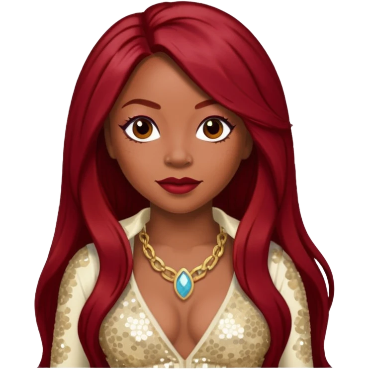 LaTavia Robeson from Destiny's Child with long dark red hair, ivory sequin outfit emoji