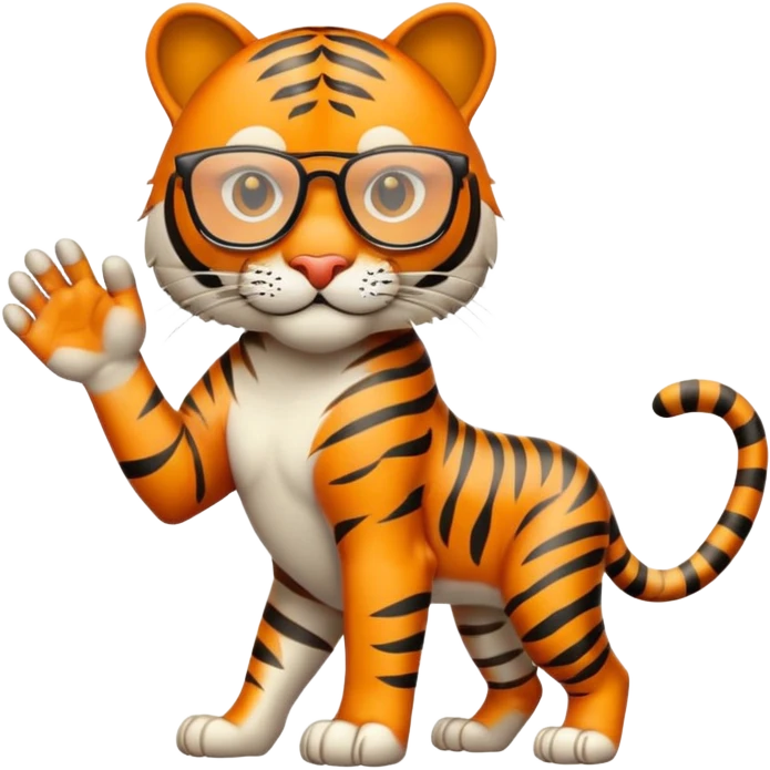 un tigre con gafas oscuras parado en dos patas bravo con la mano en la derecha en la pose: Firme emoji