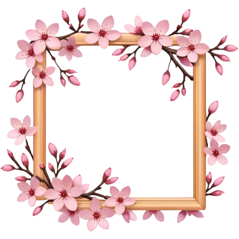 Delicate cherry blossoms around the outline of photo frame emoji