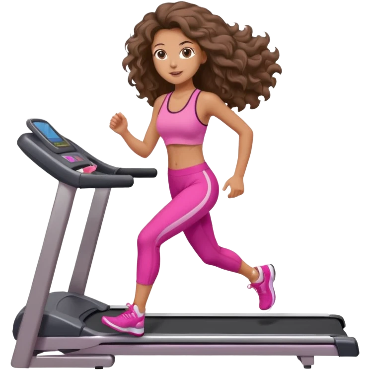 Gym brunette girl tan treadmill pink girly big wavy hair emoji