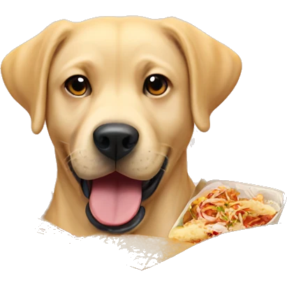 Labrador holding a box of Chinese food in it’s mouth emoji