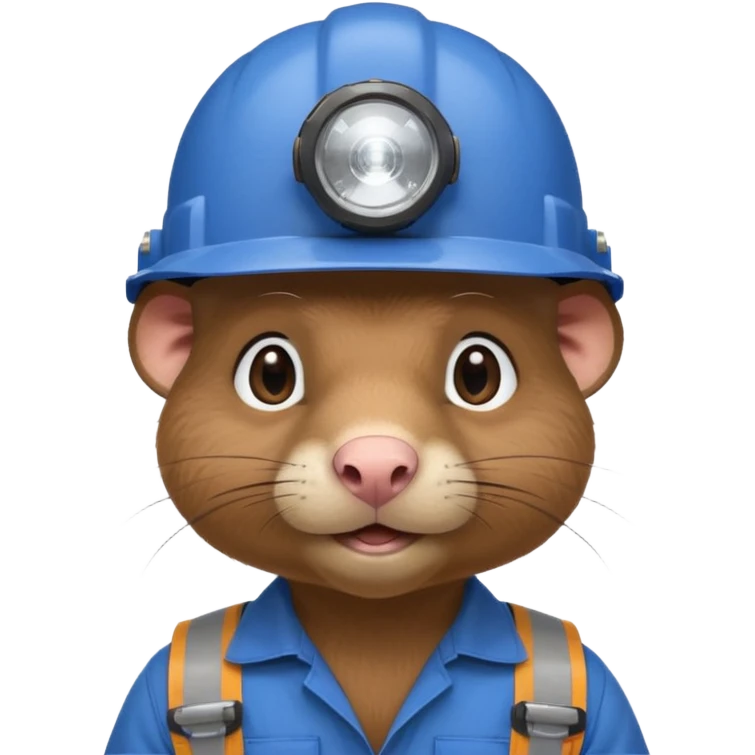 a mole rat, headlamp, BROWN worker cloth, blue helmet,  emoji