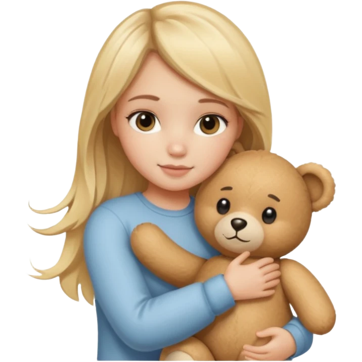 blonde balayage hair girl hugs a teddy bear emoji
