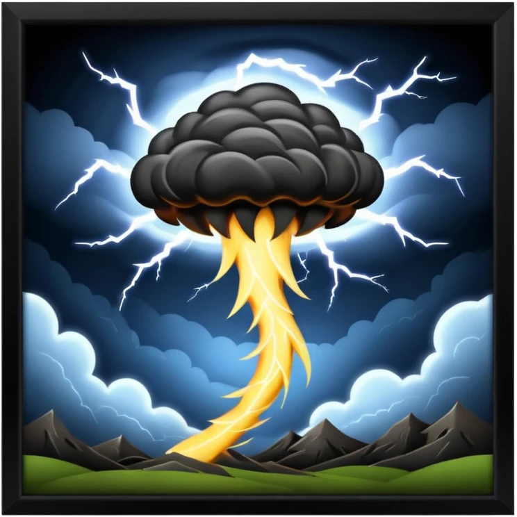 A Discord emoji of a dark, stylized tornado with lightning bolts inside a black circular frame. High contrast, aggressive lines, white background. emoji