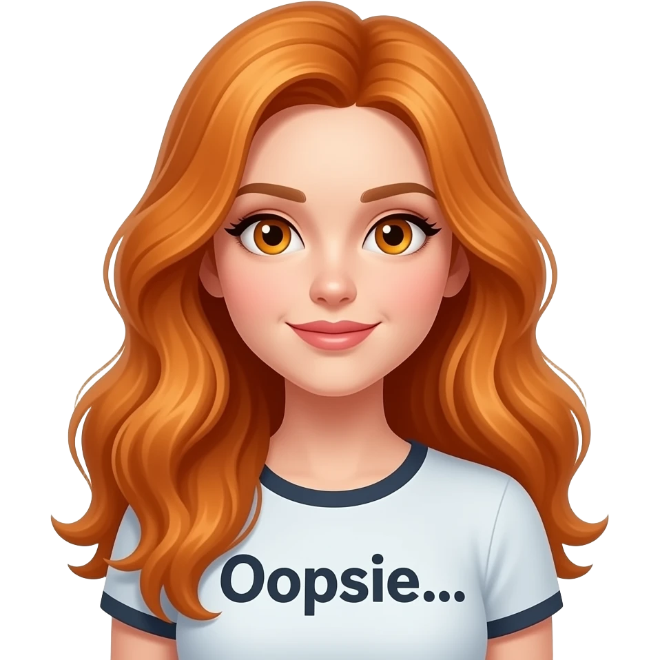 sexy girl with overlong ginger hair and ginger eyes a top with Oopsie... written on it emoji