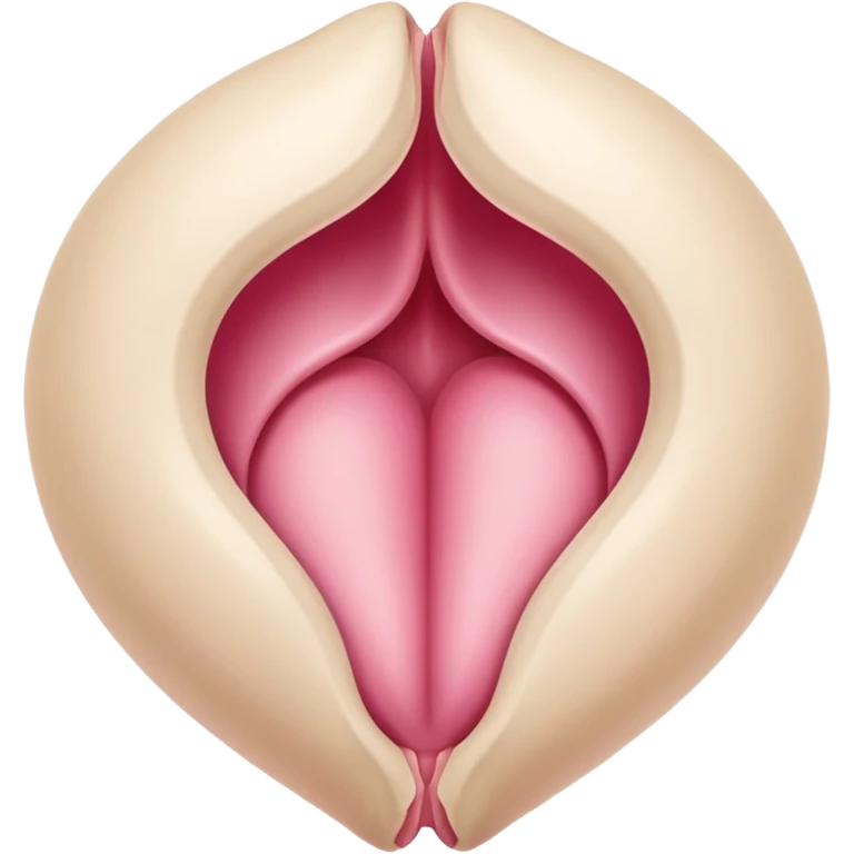 beige and pink vulva appearing moist, round pink clitoris at the top, no face, make it narrow and slim, beige on outside, pink on inside emoji