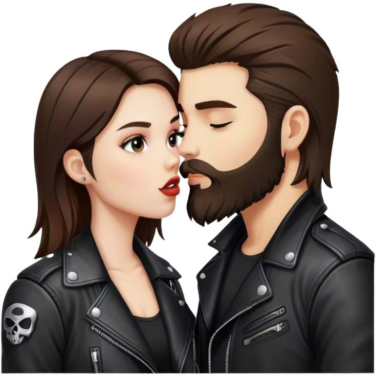 A rocker girl with kissing a brunette boy with a beard and leather jacket  emoji