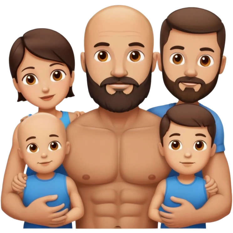 Muscular Bald man with a beard in love with his hot brunette wife and 3 sons emoji