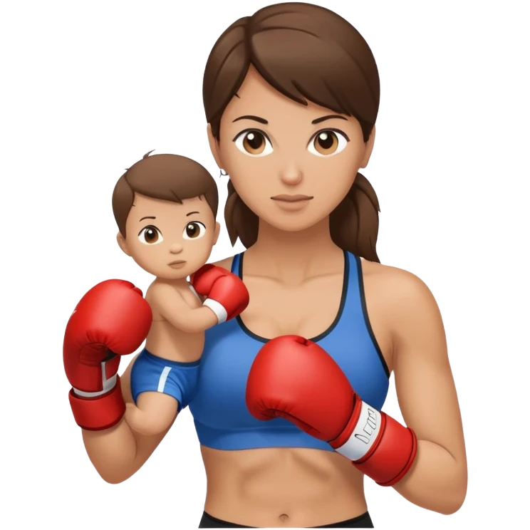 Light brunette fit mom boxing with baby boy emoji