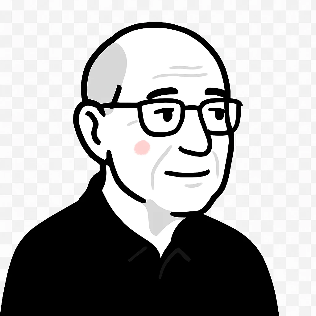 A thoughtful elderly man with glasses, gentle wrinkles, and a kind expression, looking slightly to the side emoji