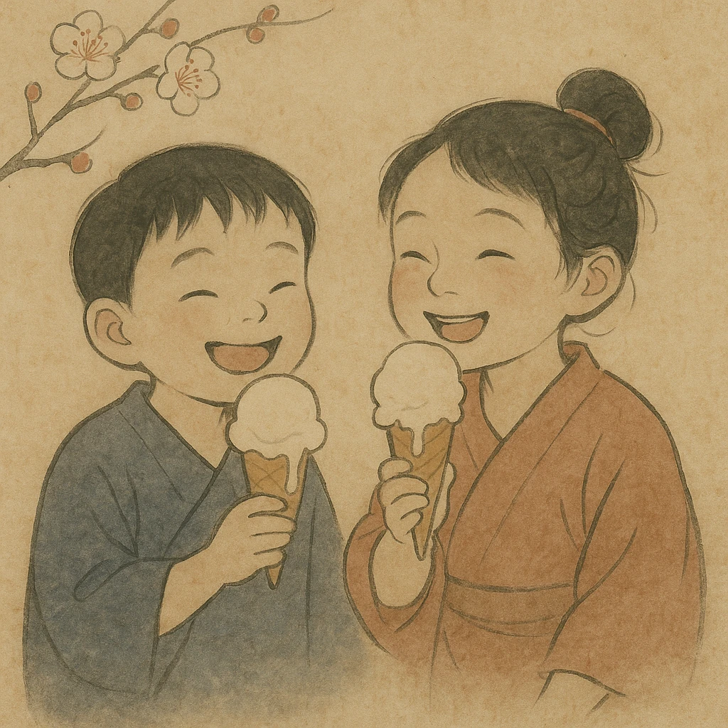 happy children with melting ice cream cones emoji