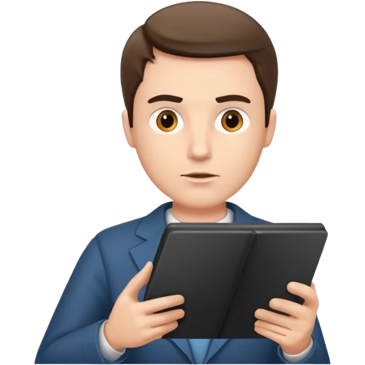 a man looks at the text from the prompter emoji