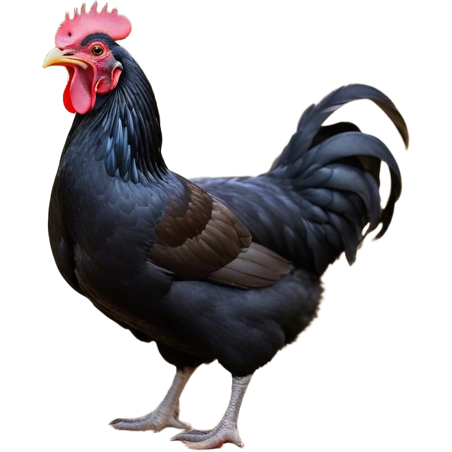 Cinematic Cute Yawning Black Chicken Portrait Emoji, Head tilted slightly with a dramatic, wide-open yawn, showcasing a soft, glossy black plumage with subtle hints of iridescence and a distinctive red comb, floppy wings slightly drooping, round beady eyes barely open in drowsy contentment, Simplified yet irresistibly adorable features, highly detailed, glowing with a soft, cozy glow, high shine, relaxed yet expressive, stylized with a touch of whimsy, bright and endearing, soft glowing outline, capturing the essence of a sleepy yet affectionate chicken, so drowsy it feels like it could stretch out of the screen and curl up for a nap! emoji
