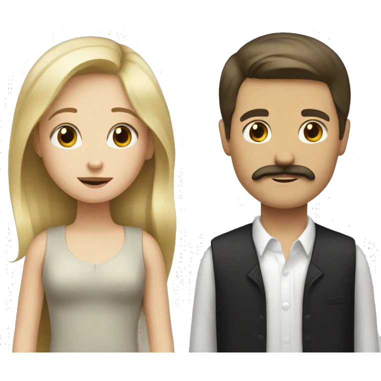 blonde girl with white boy with dark hair and a mustache emoji